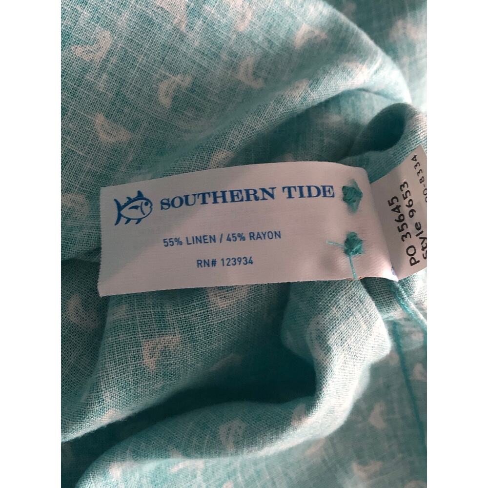 Southern Tide Sports Shirt Linen Rayon Turquoise Men's Small NEW - Picture 8 of 9